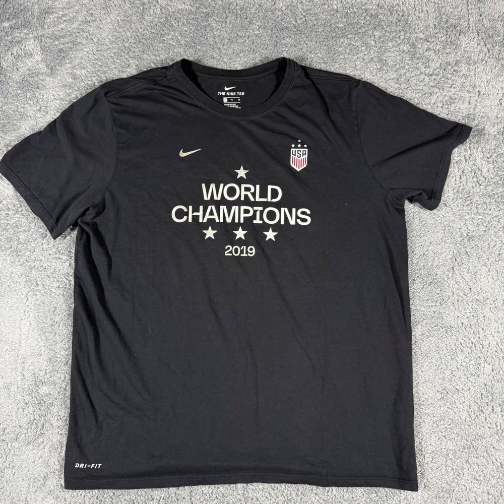 Nike Womens World Champions 2019 Soccer T Shirt Mens‎ Size XL Black Dri Fit